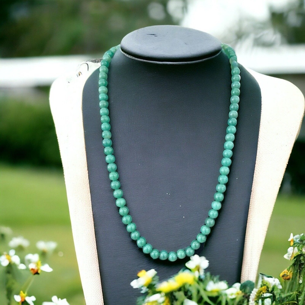30 Inch Strand of Green Jade Jadeite Beads 10mm Sterling Barrel Clasp 101 Gram